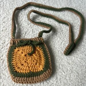 Mini Green and Brown Crochet Bag with Spiral Pattern
